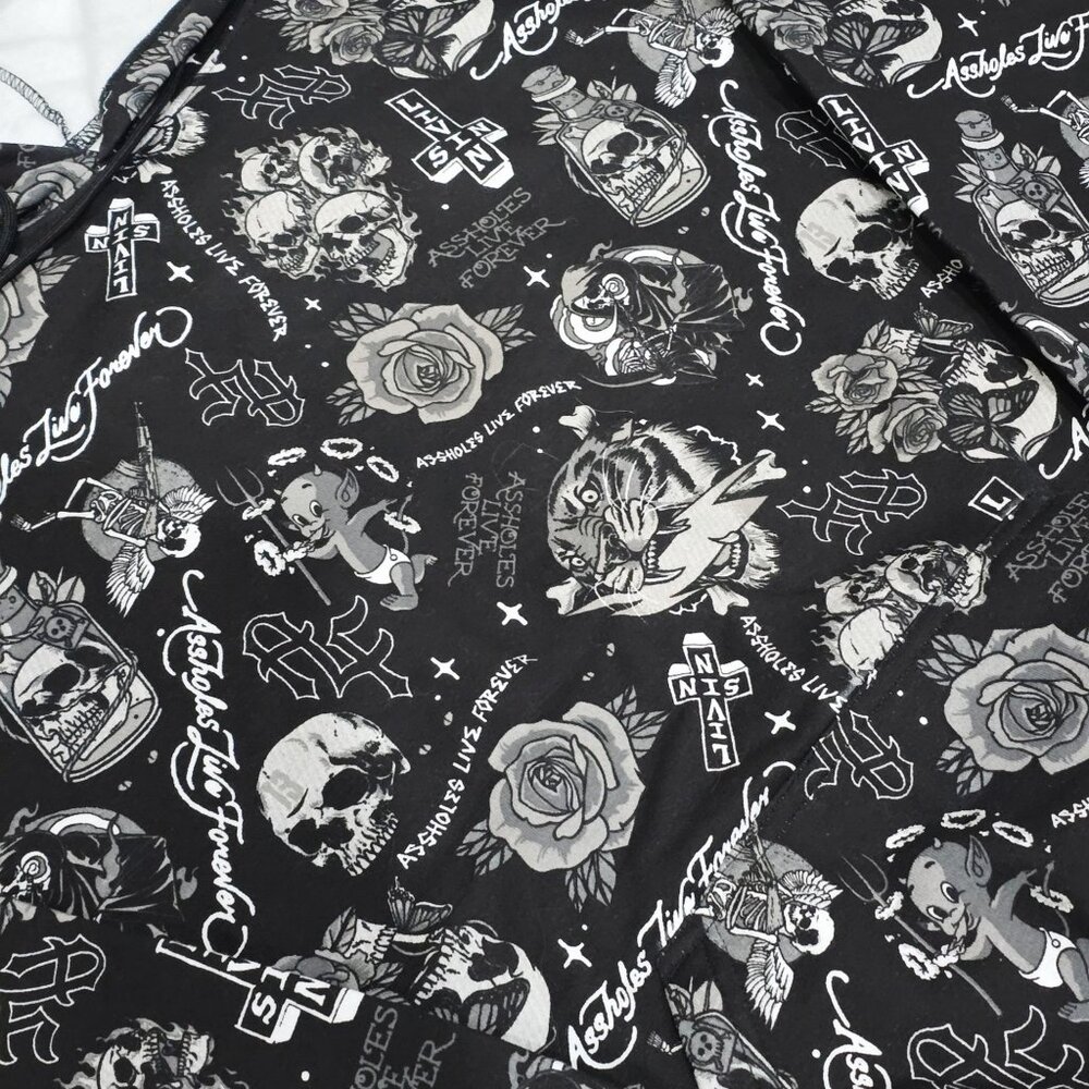 A$$holes Live Forever ✦ Skull & Rose Zip Hoodie ✦ Black Unisex Streetwear Goth S - Picture 7 of 11